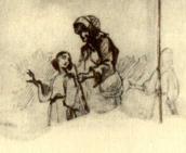 Сліпа з дочкою. Ескіз